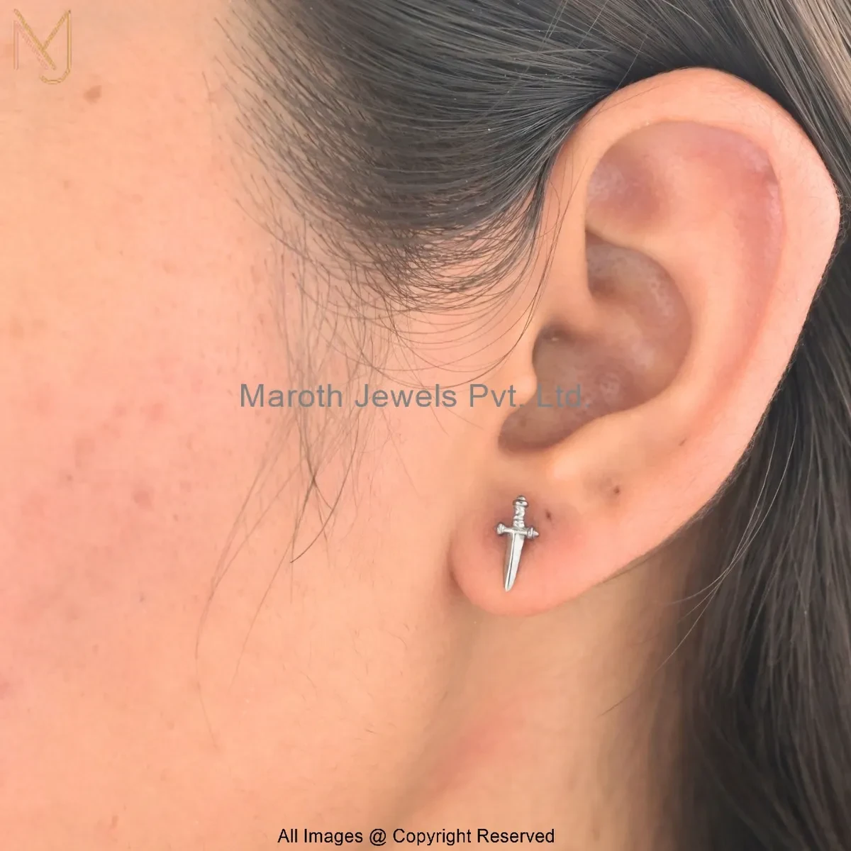 925 Silver Rhodium Plated Mini Dagger Stud Earrings Jewelry Supplier