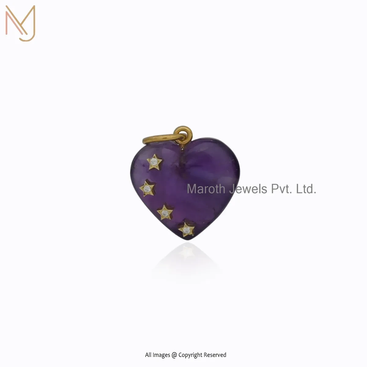 Wholesale 14K Yellow Gold Moissanite & Pink Opal Gemstone Heart Pendant