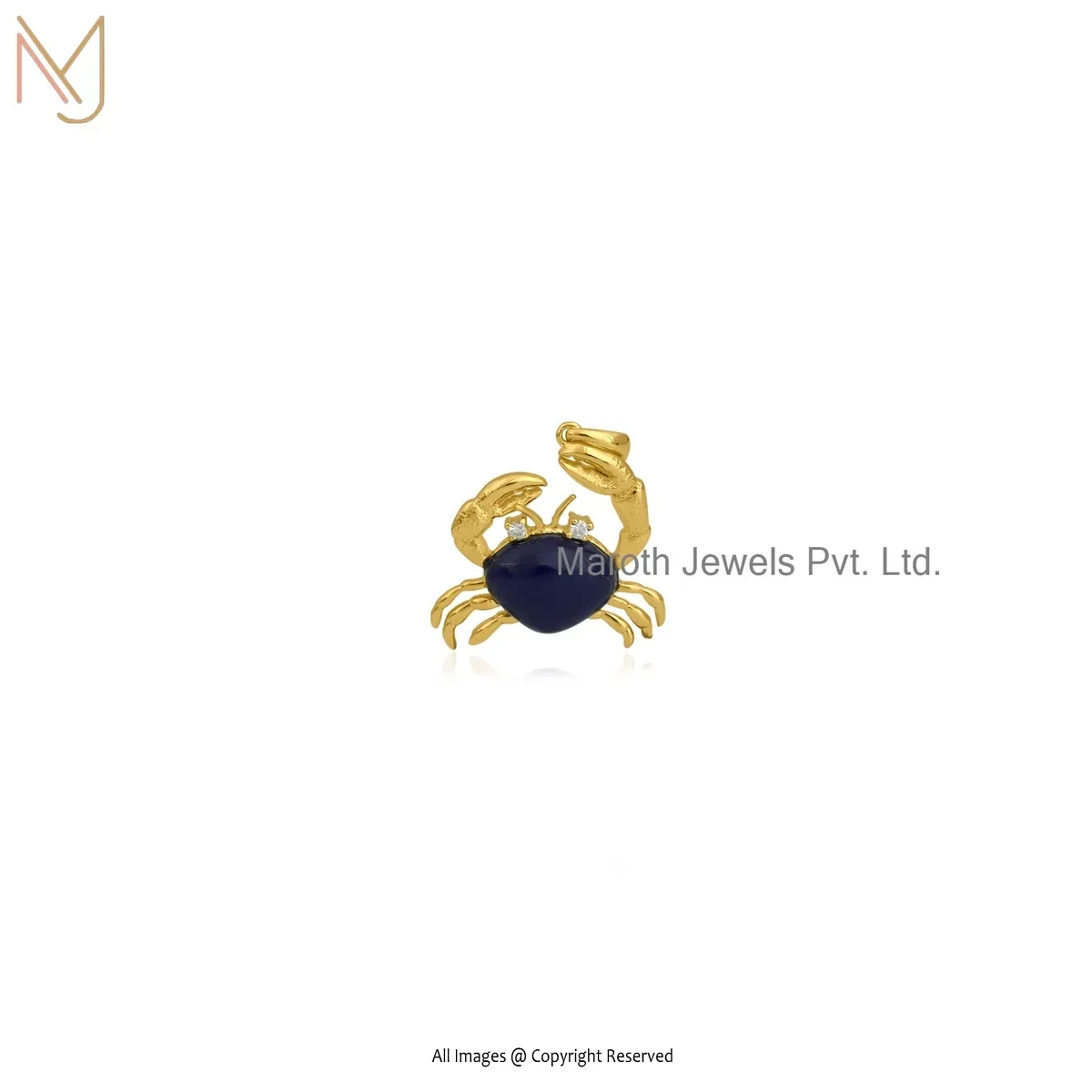925 Silver Yellow Gold Plated Moissanite & Lapiz Lazuli Crab Pendant Jewelry Supplier
