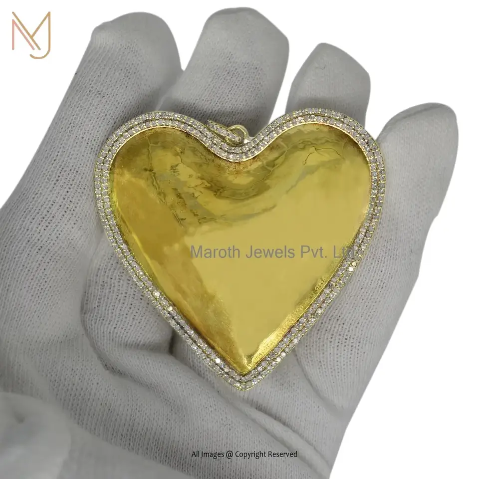 925 Silver Yellow Gold Plated Diamond Heart Pendant Custom Jewelry