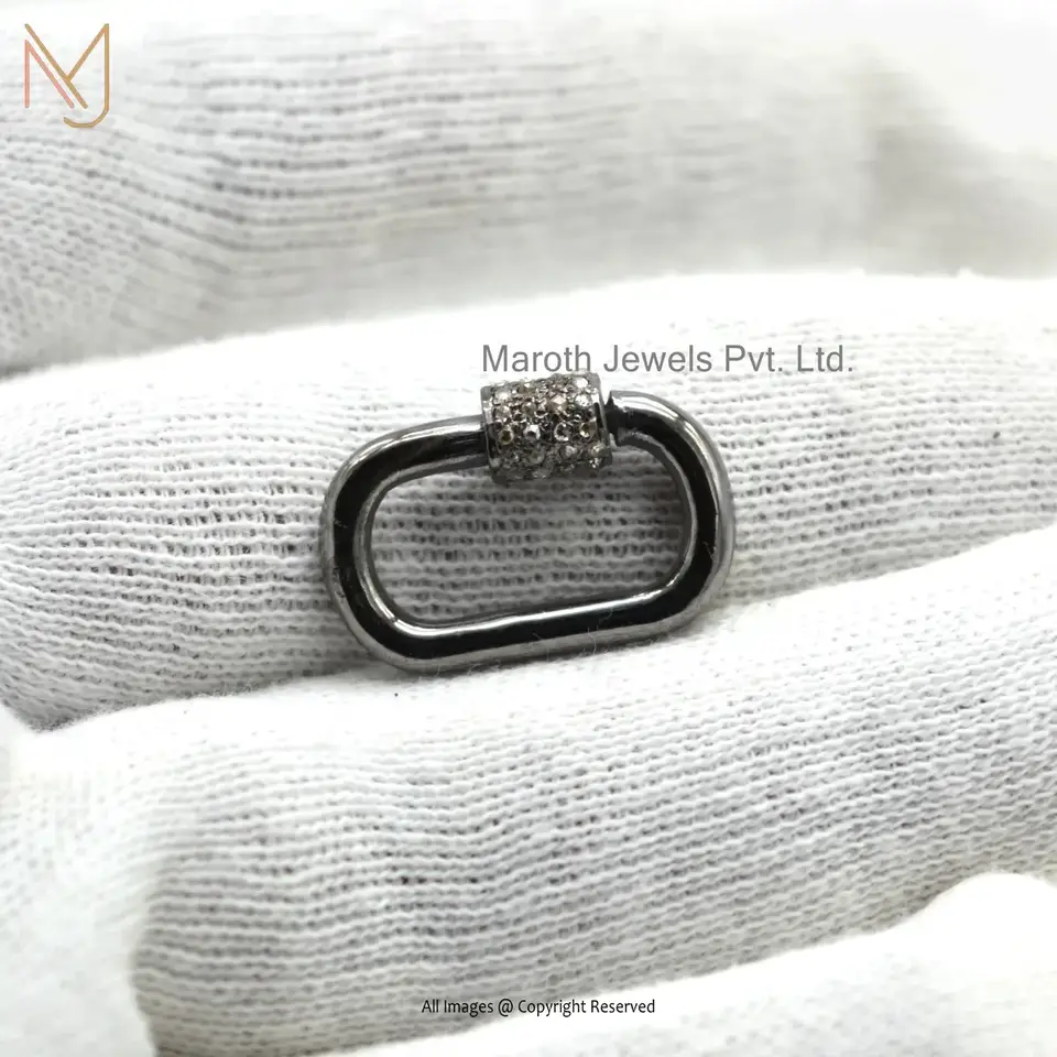 925 Silver Rhodium Plated Pave Diamond Finding Carabiner Lock Manufacturer