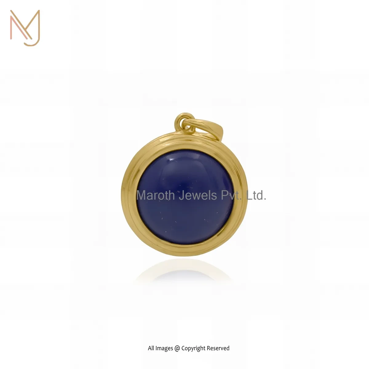 14K Yellow Gold Lapiz Lazuli Gemstone Disc Pendant Custom Jewelry
