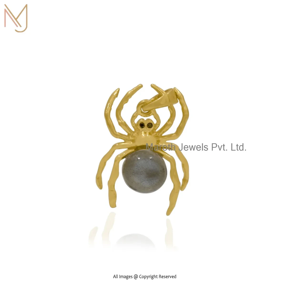 Private Lable 925 Silver Yellow Gold Plated Cubic Zircon & Labradorite Spider Pendant
