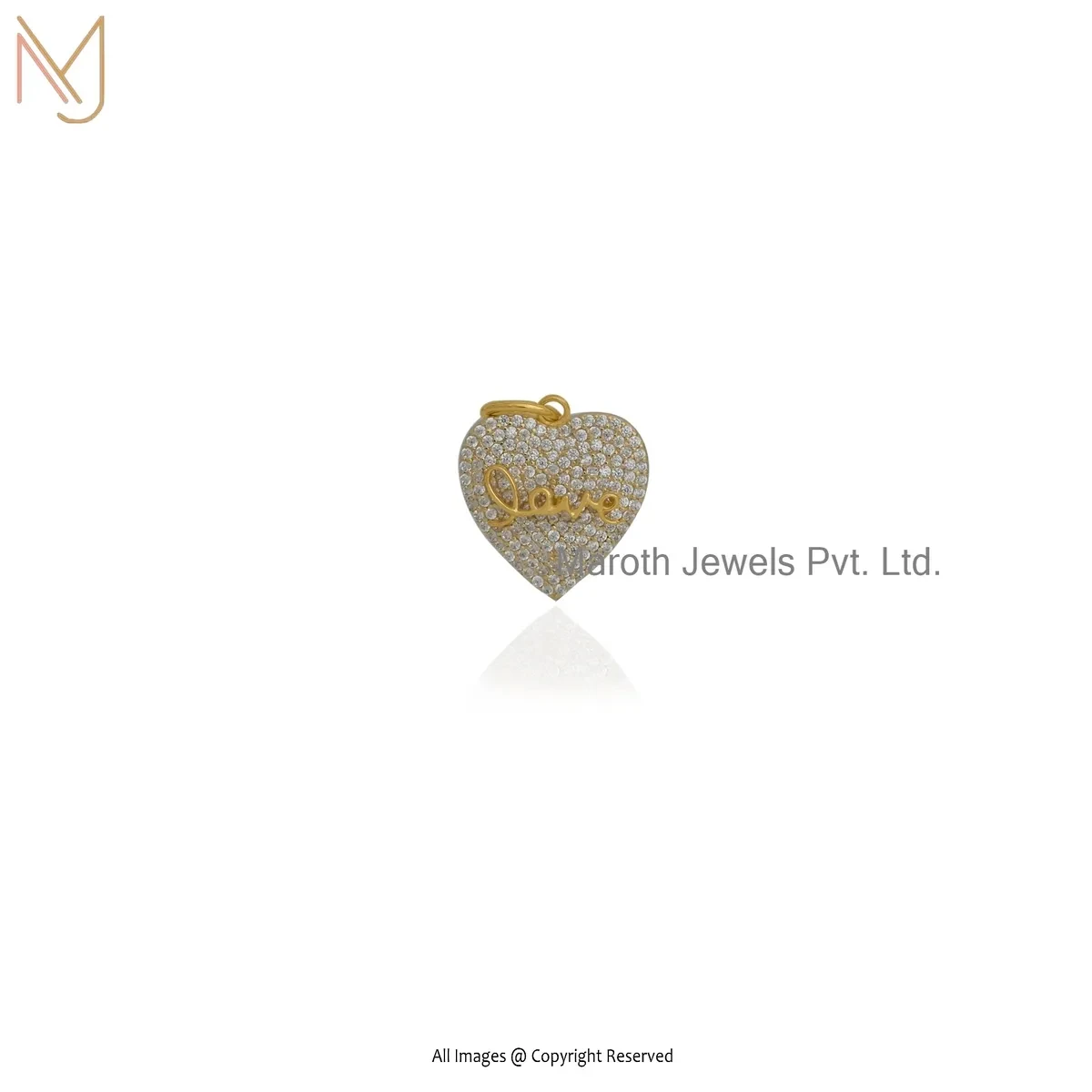 925 Silver Yellow Gold Plated Cubic Zircon Love Heart Pendant Custom Jewelry