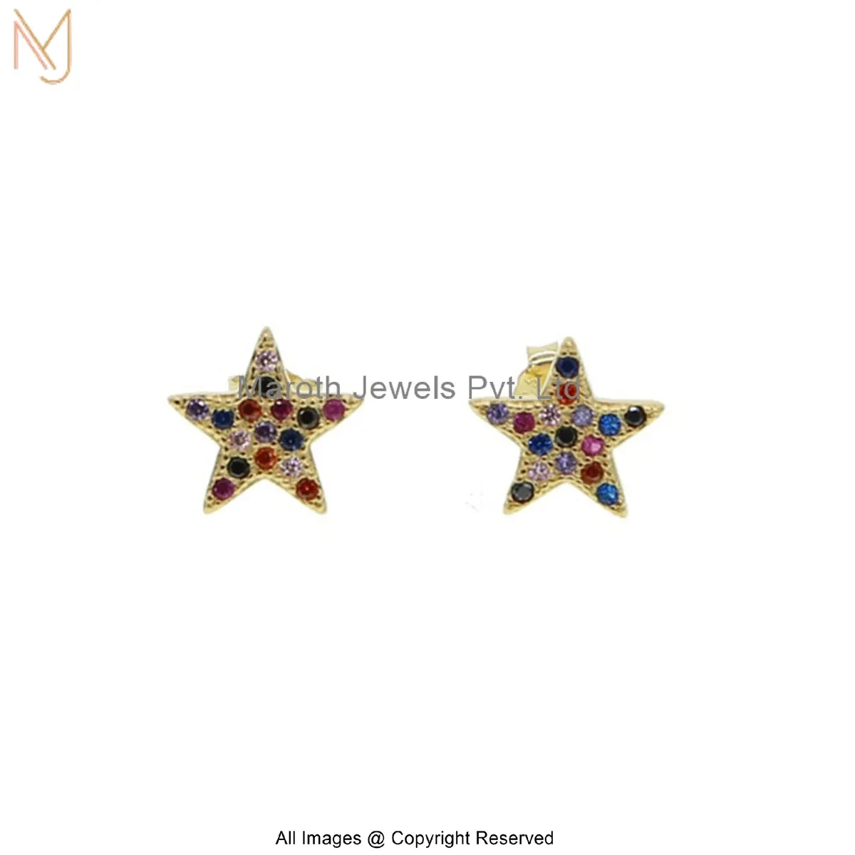 14K Yellow Gold Diamond Multi Gemstone Star Stud Earring Manufacturer