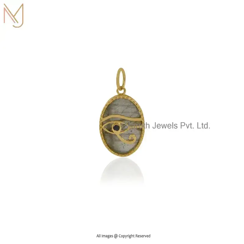 925 Silver Yellow Gold Plated Gemstone Horus Evil Eye Oval Pendant Jewelry Supplier