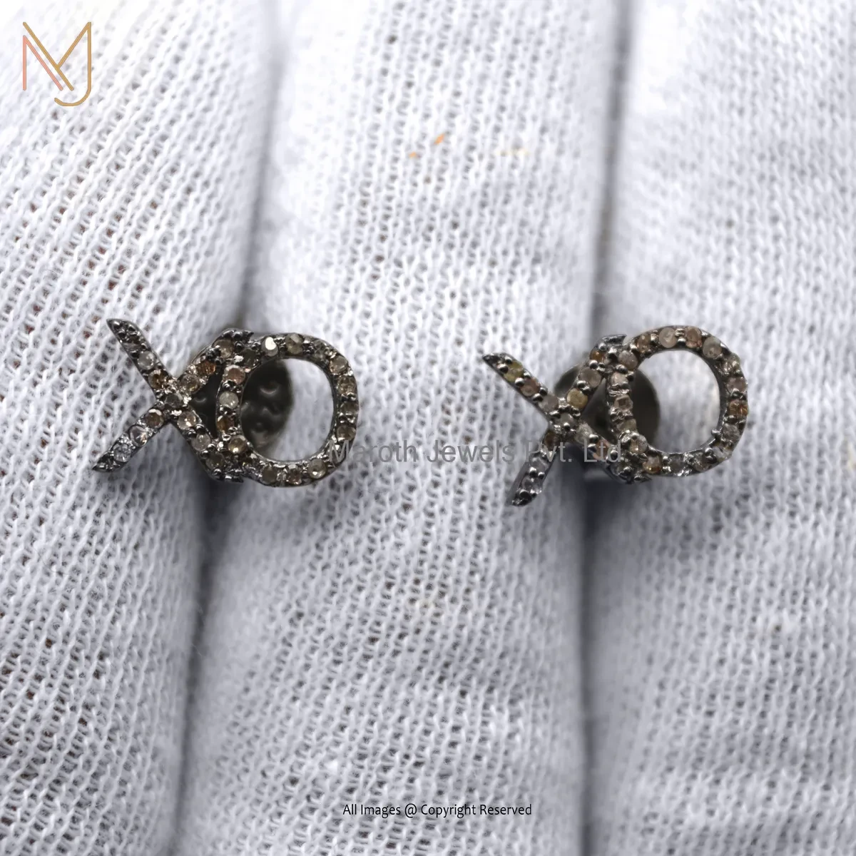 925 Silver Rhodium Plated Pave Damond XO Design Stud Earring Jewelry Supplier