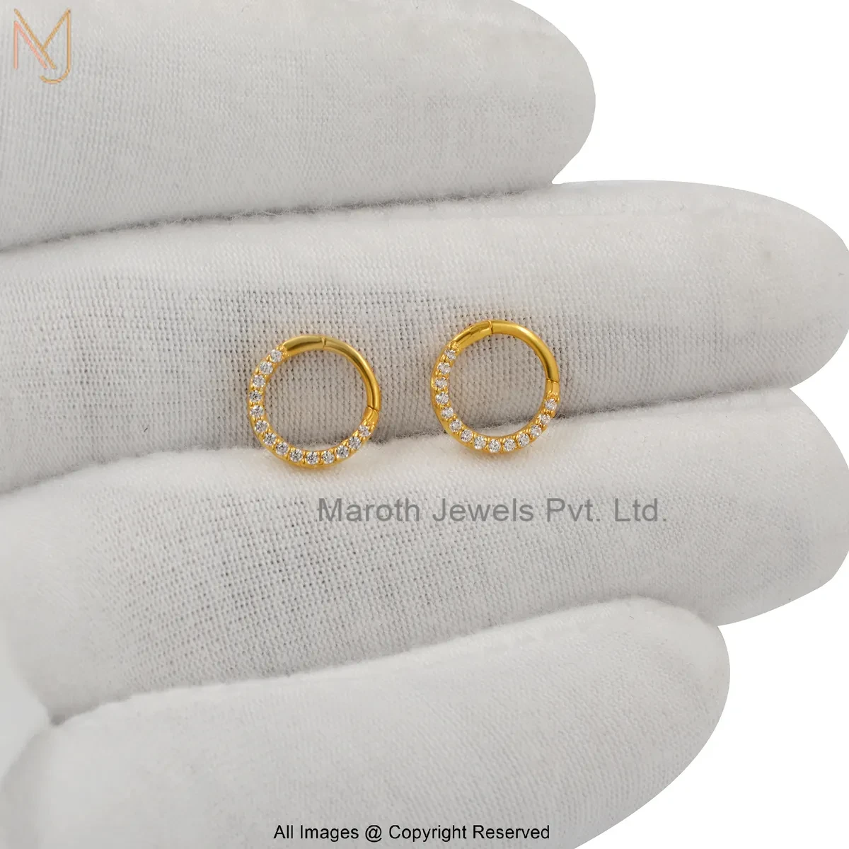 14K Solid Yellow Gold Diamond Hoop Earring Jewelry Supplier