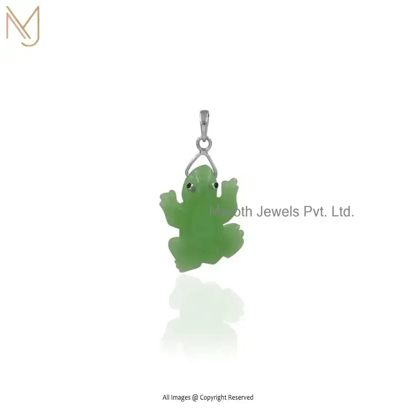 Private Lable 925 Silver Natural Silver Green Opal & Black Cubic Zircoina Frog Gemstone Pendant