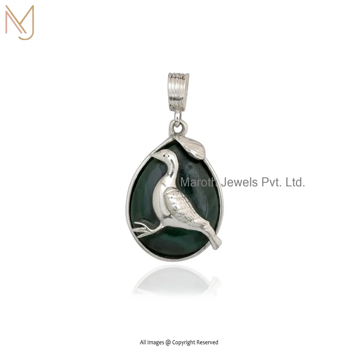 14K White Gold Malachite Gemstone Pigeon Disc Pendant Manufacturer