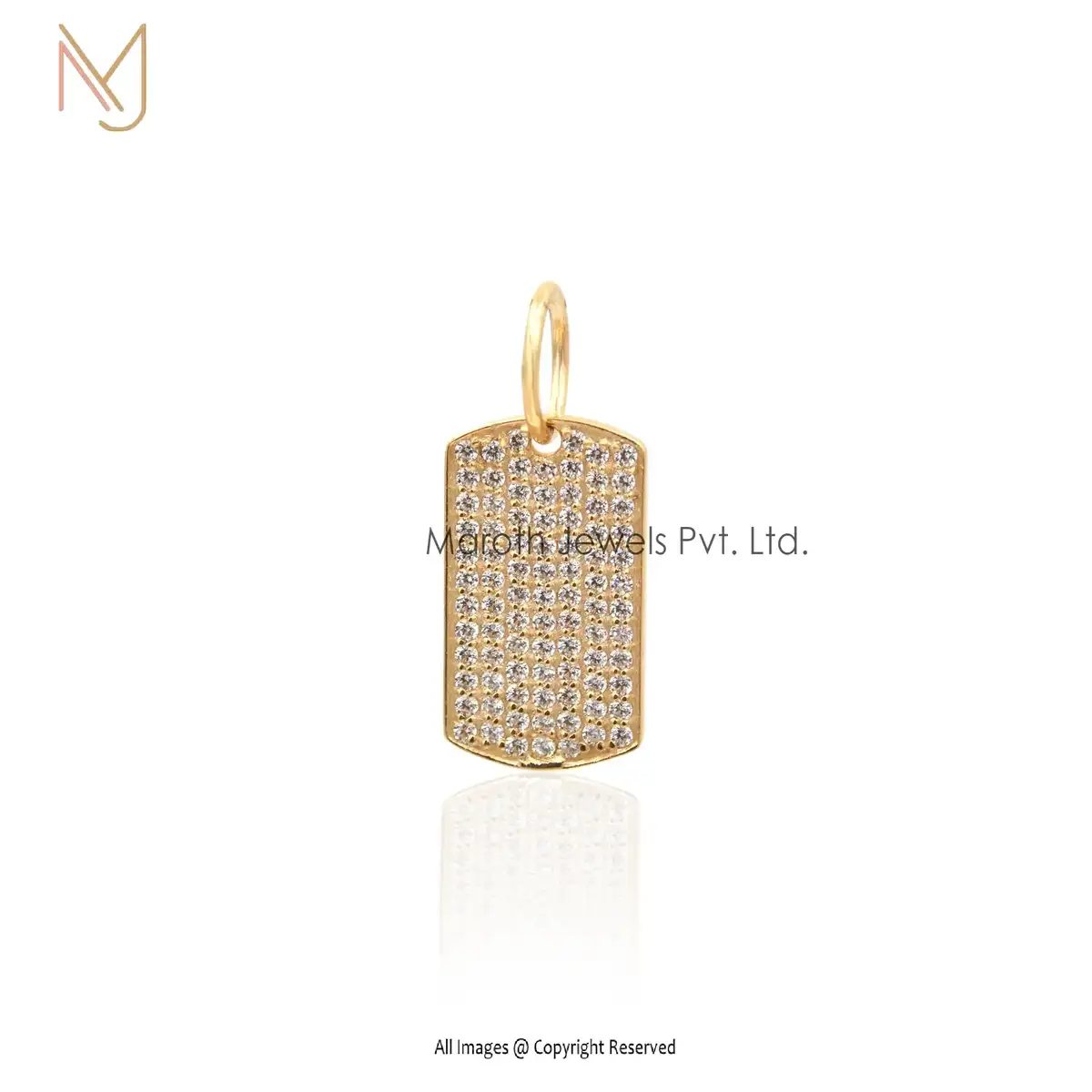 9K, 14k Yellow Gold With Cubic Zircon Dog Tag Pendant Manufacturer