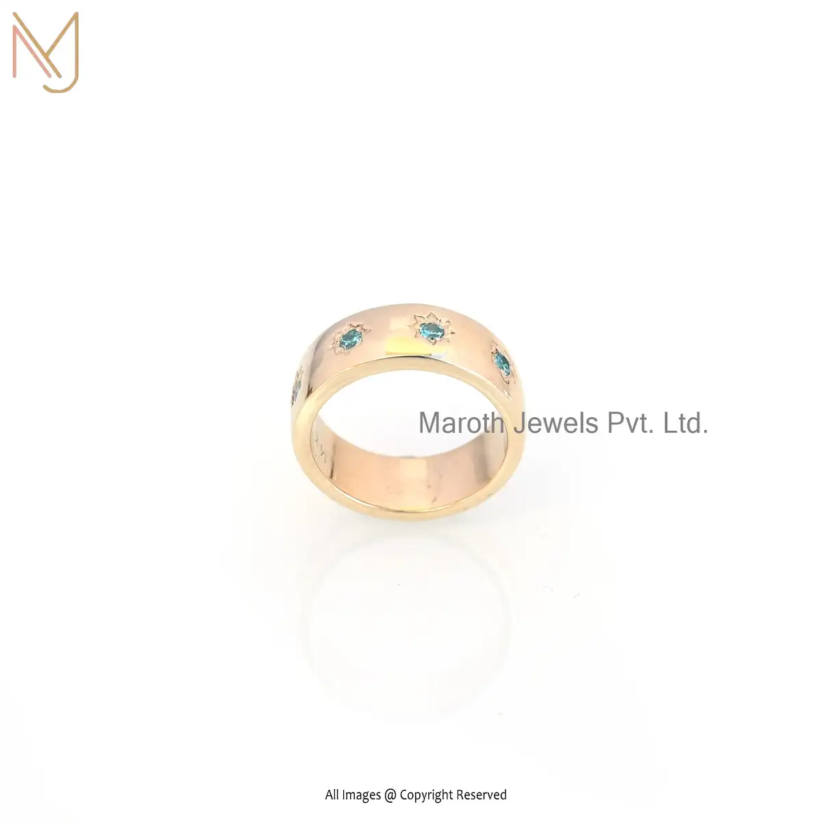 14K Yellow Gold Plated Aquamarine Band Ring Jewelry Supplier