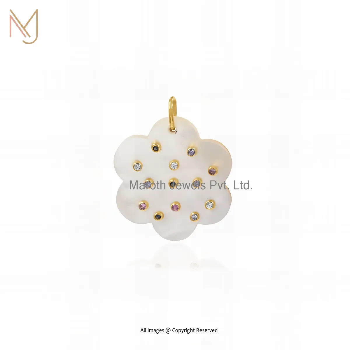 Private Lable 925 Silver Yellow Gold Plated Multi Cubic Zircon Flower Charm Pendant