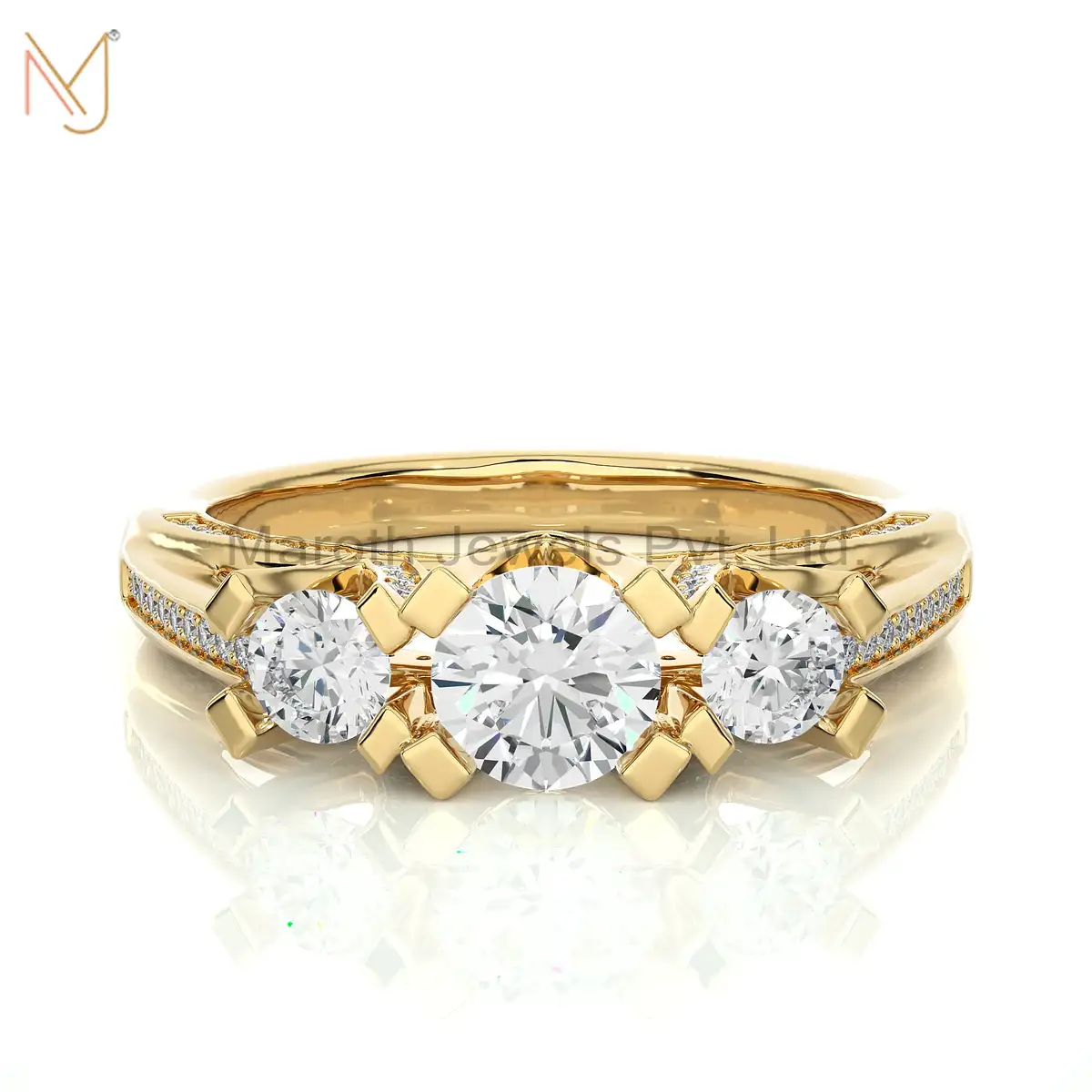 925 Silver Yellow Gold Moissanite Diamond Round Ring Mnaufacturer
