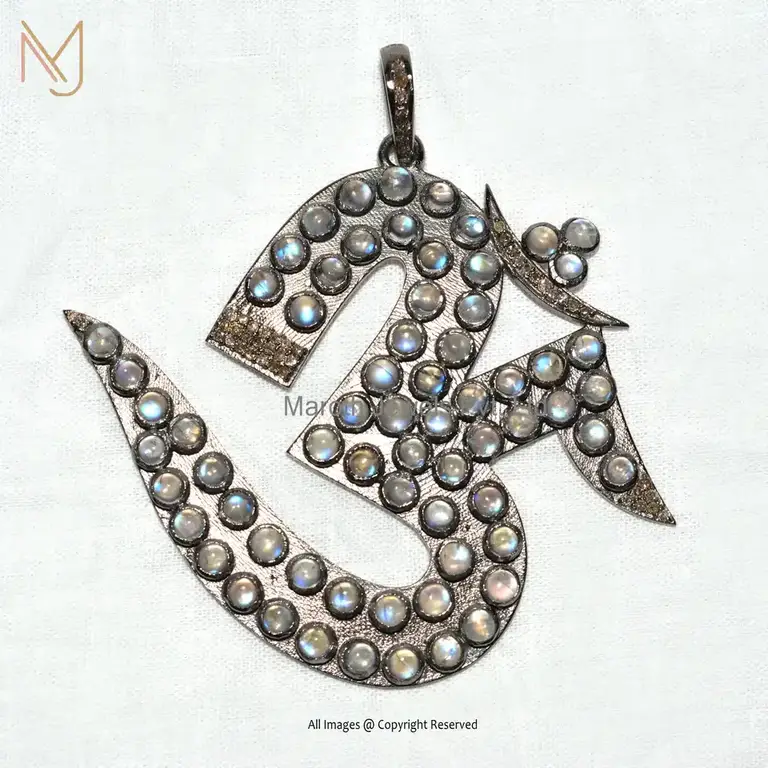 Wholesale 925 Sterling Silver Rhodium Plated Blue Labradorite Gemstone Om Pendant Jewelry