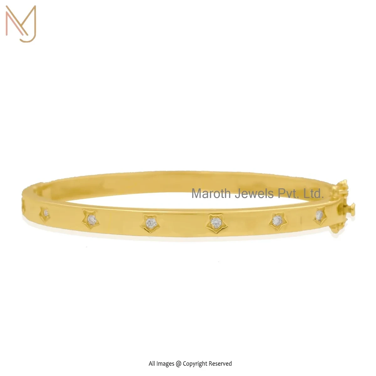 Wholesale 14K Yellow Gold Moissanite And Diamond Starburst Bangle