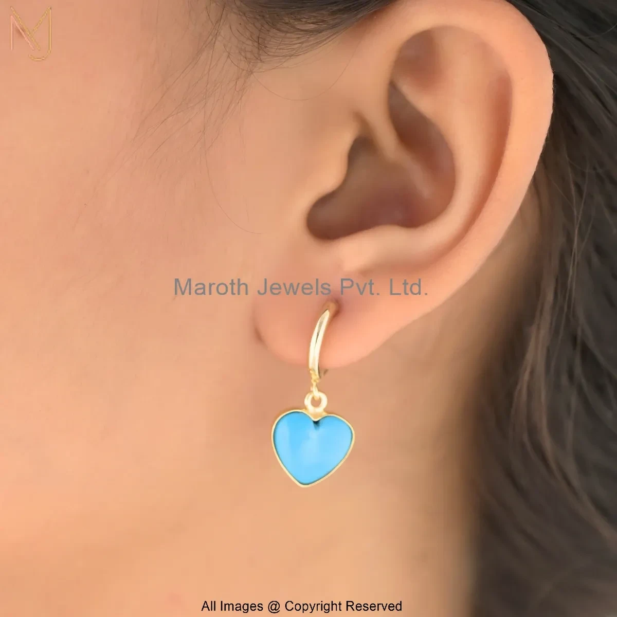 925 Sterling Silver Yellow Gold Plated Turquoise Huggies Earring Manufacturer