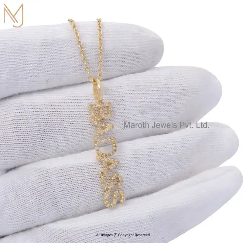 Private Lable 14K Yellow Gold Diamond BADASS Name Initials Pendant Jewelry