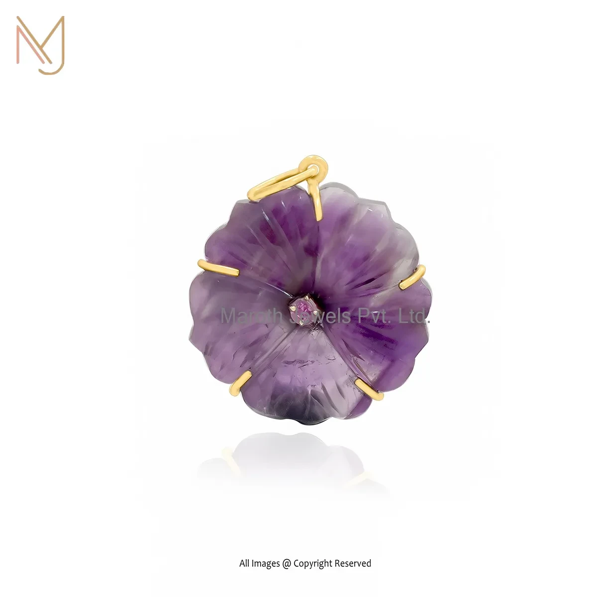 Private Lable 925 Silver Yellow Gold Plated Pink Sapphire & Amethyst Flower Pendant