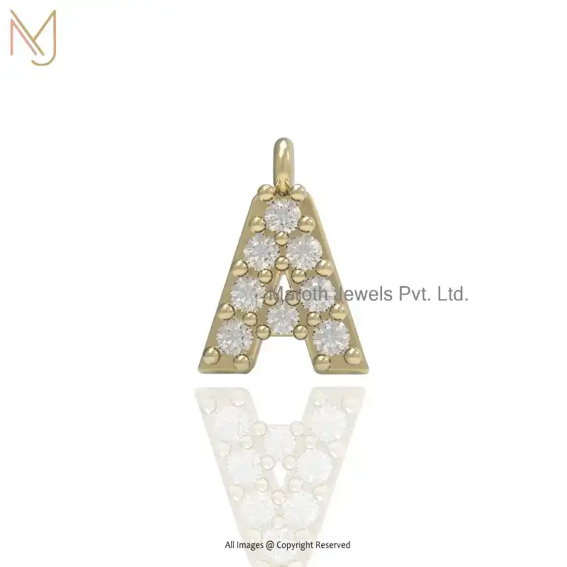925 Silver Yellow Gold Plated Pave Diamond Initial Letter Pendant Custom Jewelry