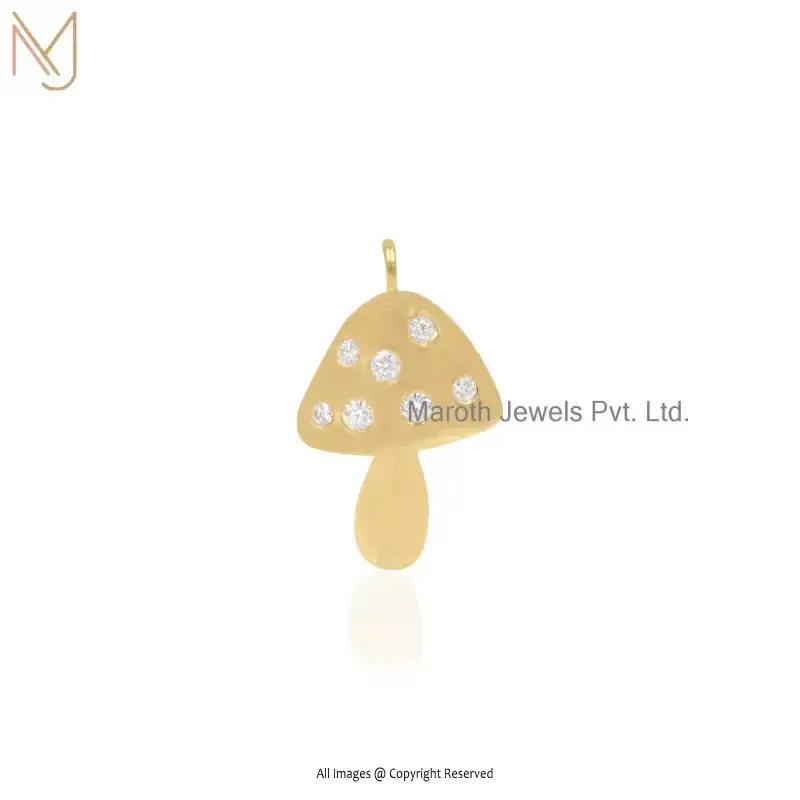 925 Silver Yellow Gold Plated Moissanite & Mushroom Charm Pendant Jewelry Supplier