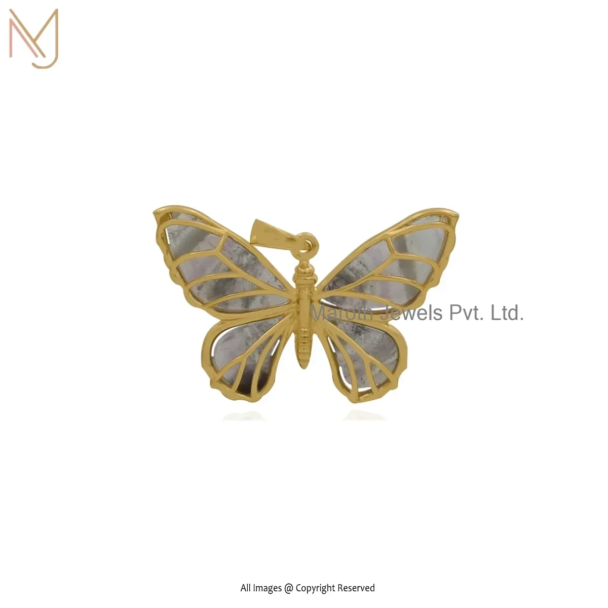 14K Yellow Gold Rose Quartz Butterfly Pendant Custom Jewelry