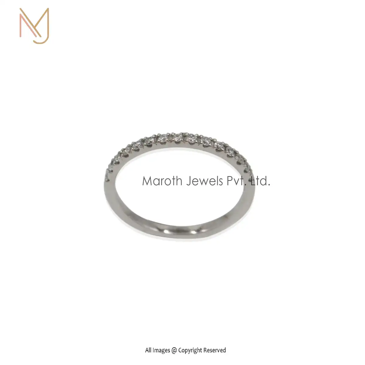 18K White Gold Band wedding Ring With Diamonds On Half Band Manufacturer