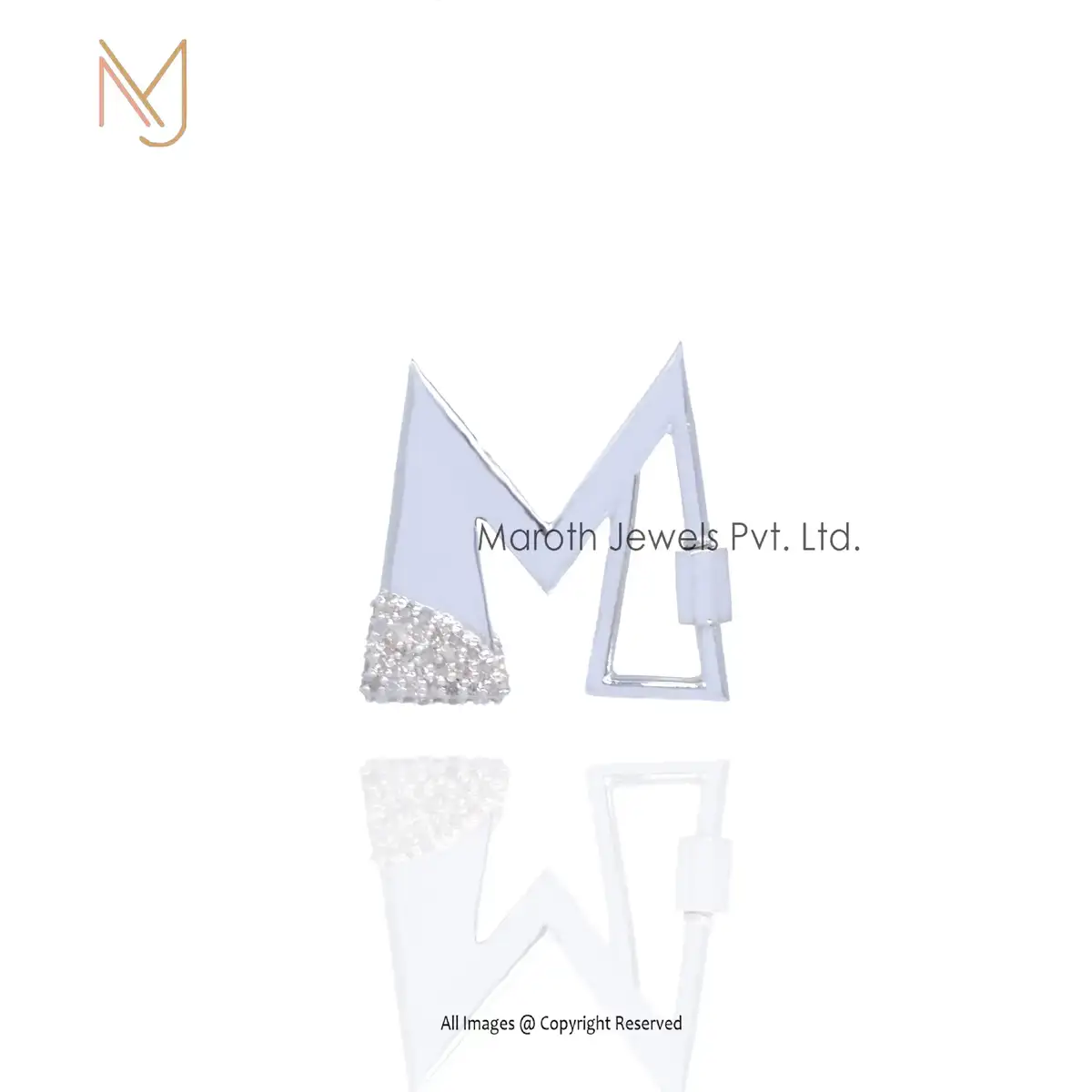 925 Silver Natural Silver Diamond M Letter Carabiner Lock Manufacturer