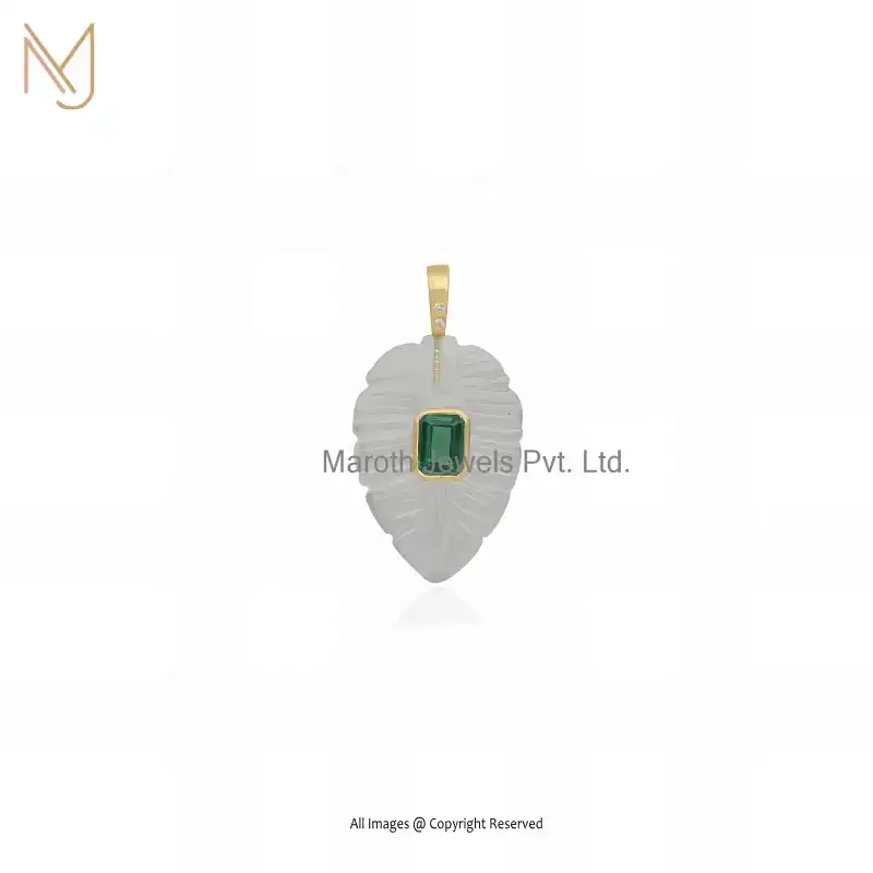 14K Yellow Gold Amethyst & Blue Cubic Zircon Gemstone Leaf Pendant Jewelry Supplier