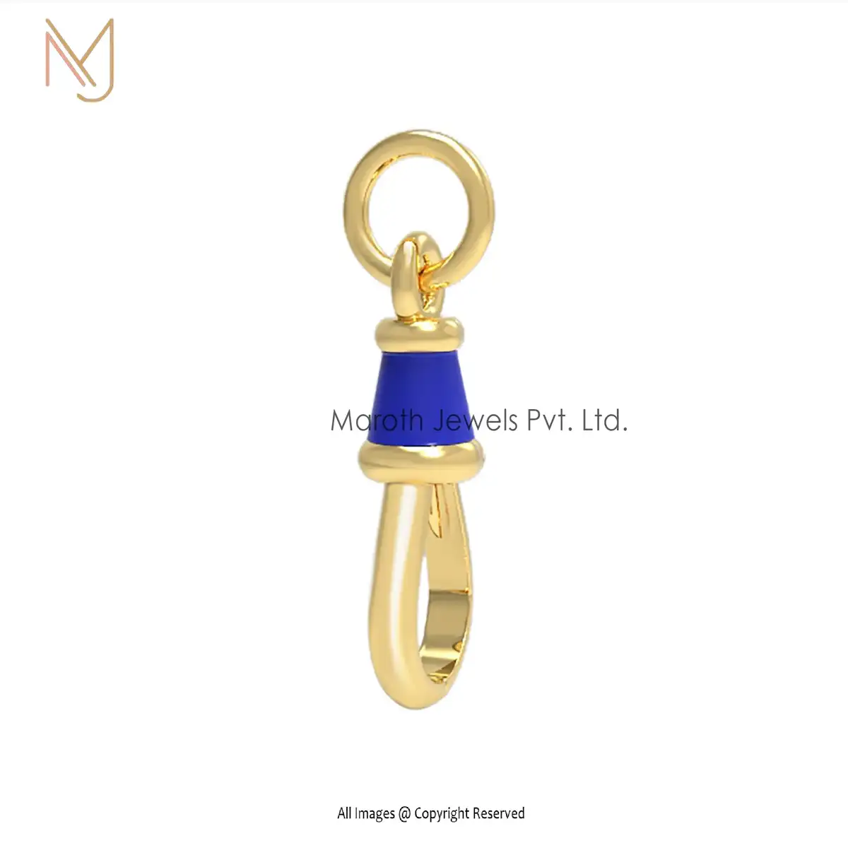925 Silver Yellow Gold Plated Blue Enamel Swivel Push Lock Manufacturer