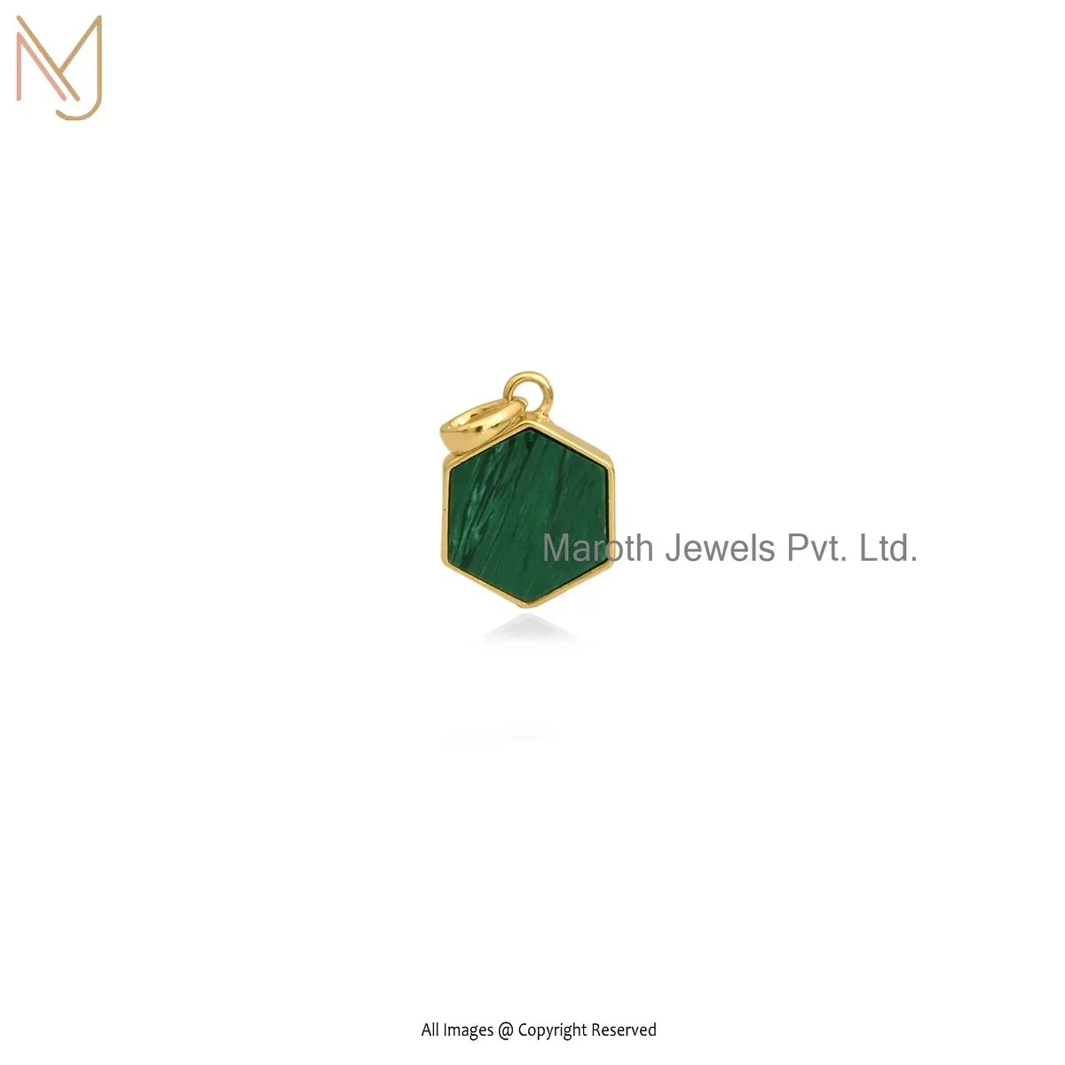 925 Silver Yellow Gold Plated Malachite Hexagon Pendant Manuafcturer