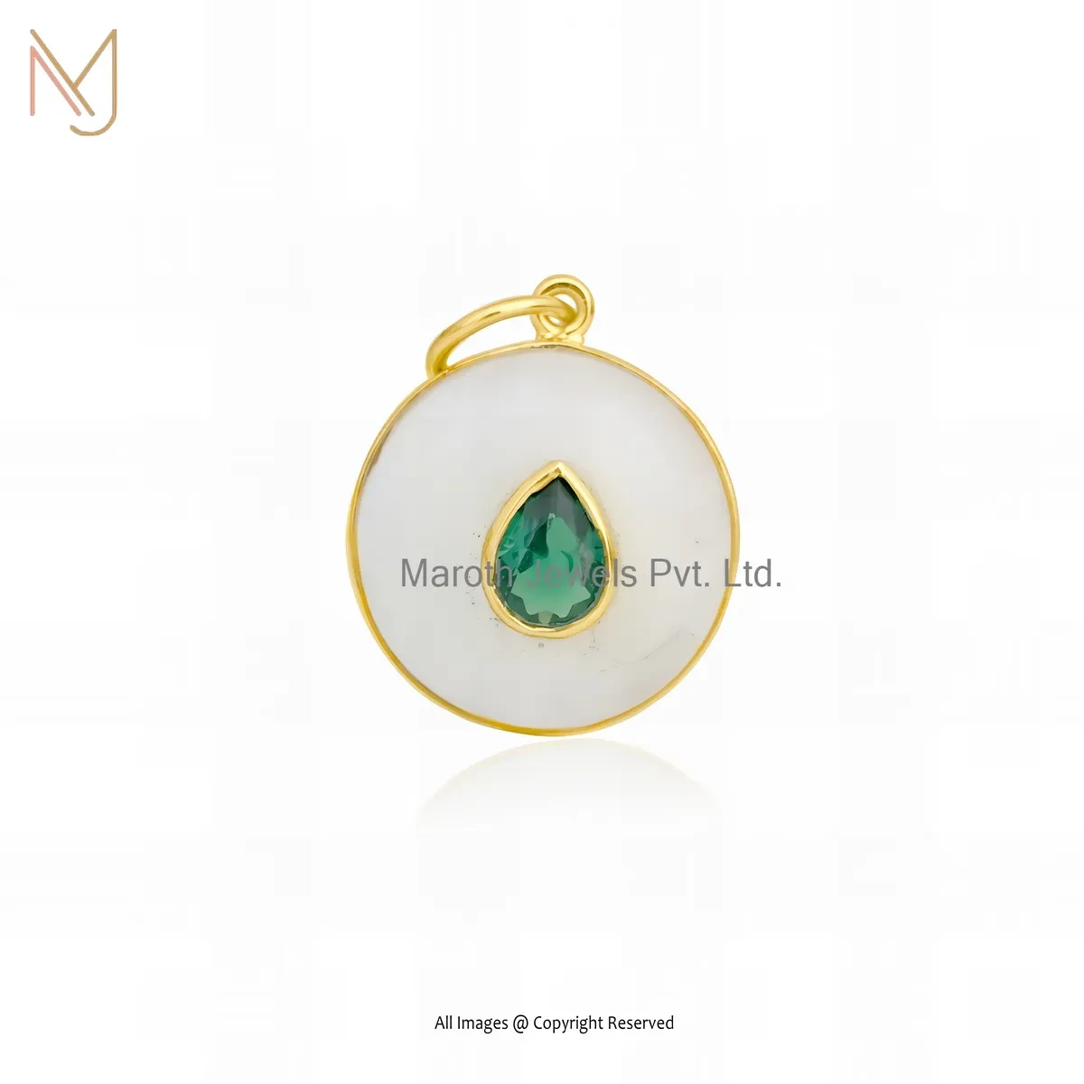 925 Sterling Silver Yellow Gold Plated Green Cubic Zircon & Moonstone Gemstone Ball Pendant USA