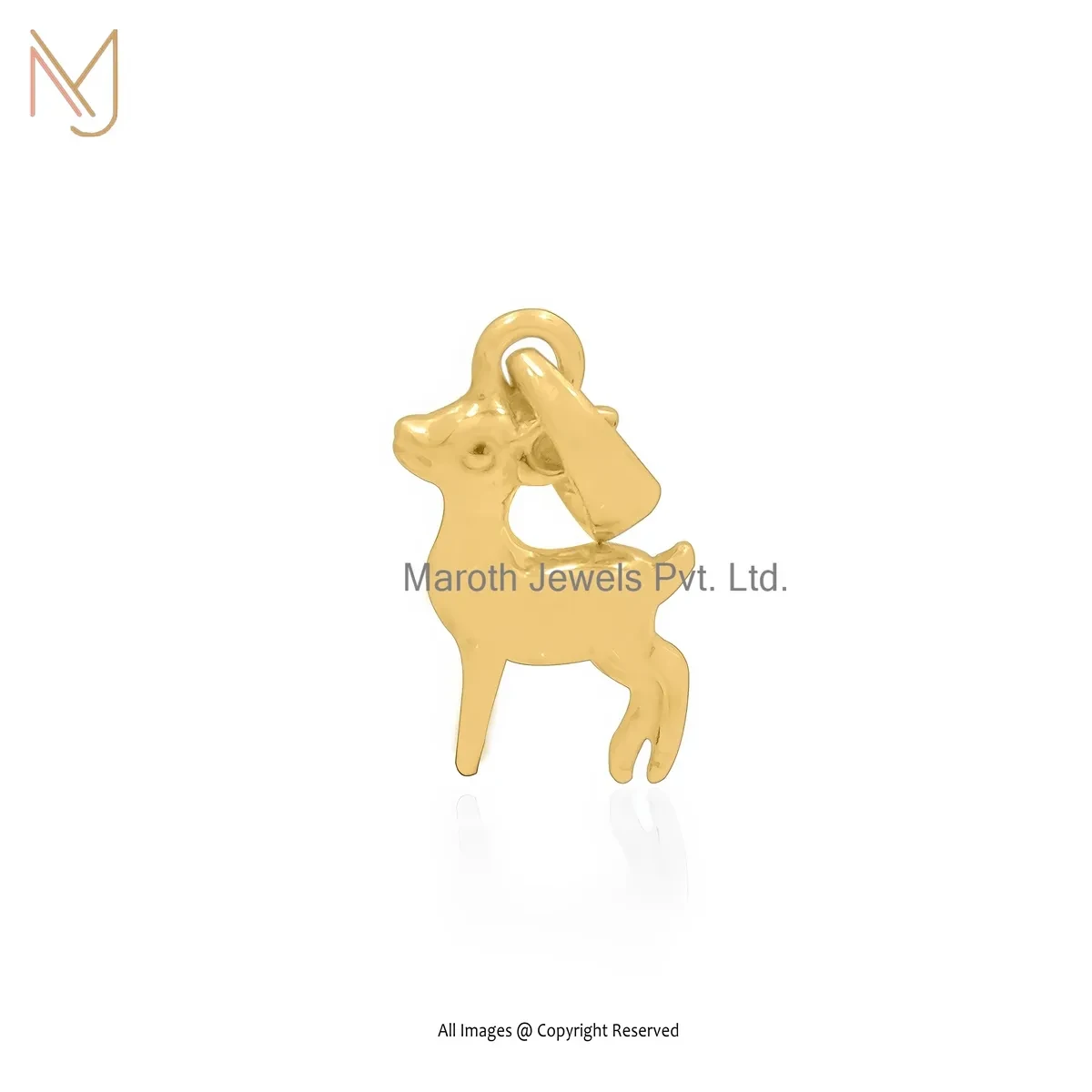 14K Yellow Gold Deer Charm Pendant Custom Jewelry