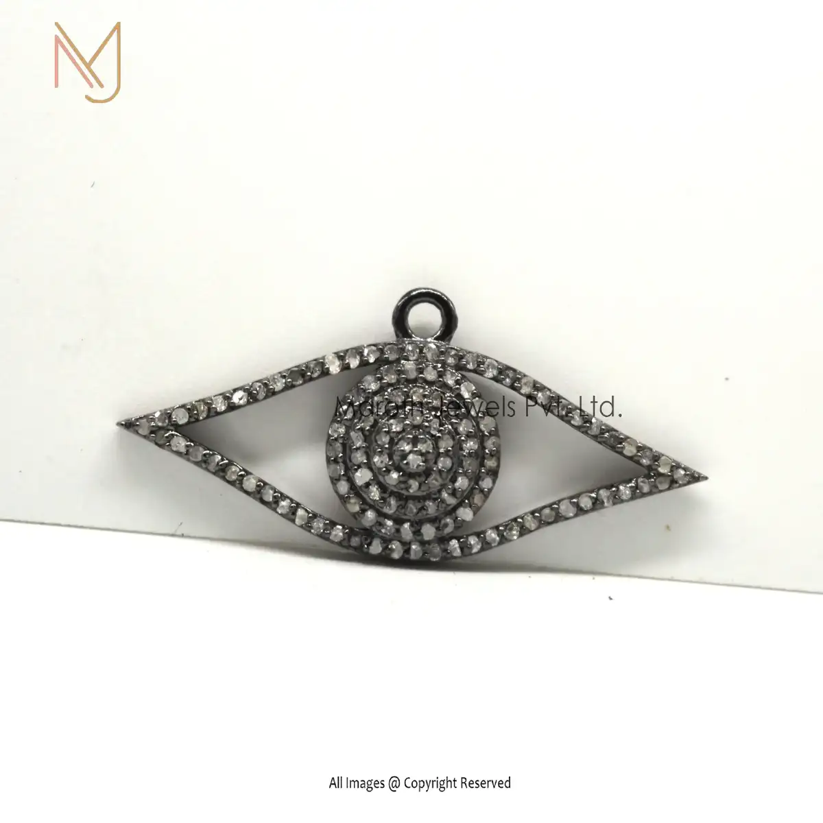 925 Silver Rhodium Pave Diamond Evil Eye Pendant Handmade Jewelry Manufacturer
