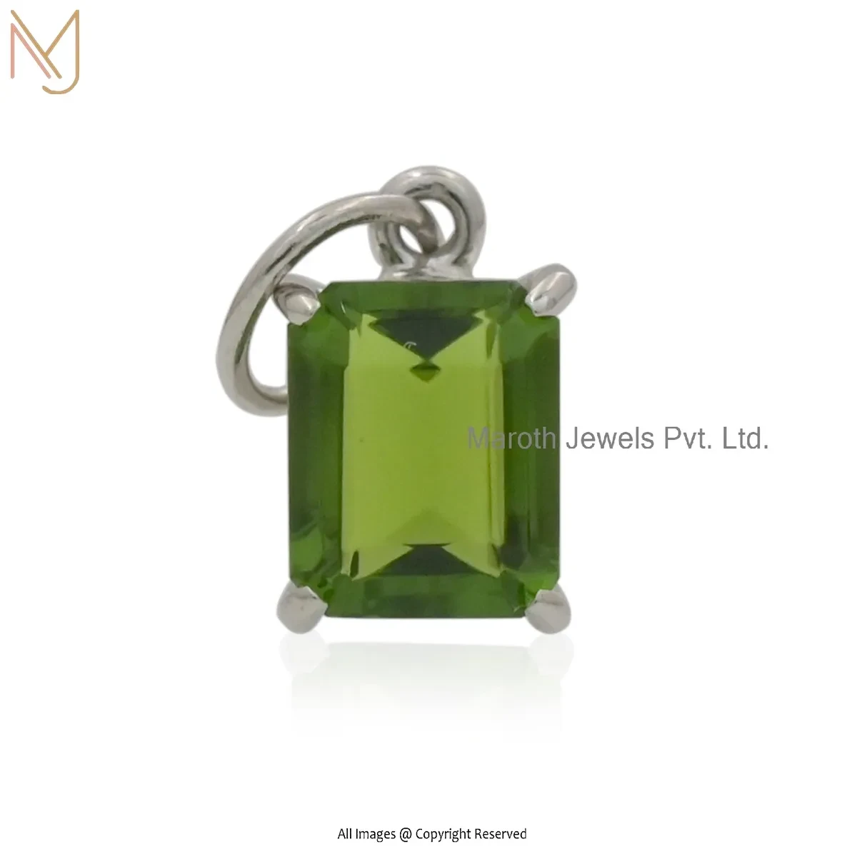 Wholesale 925 Sterling Silver White Gold Plated Peridot Gemstone Solitaire Pendant