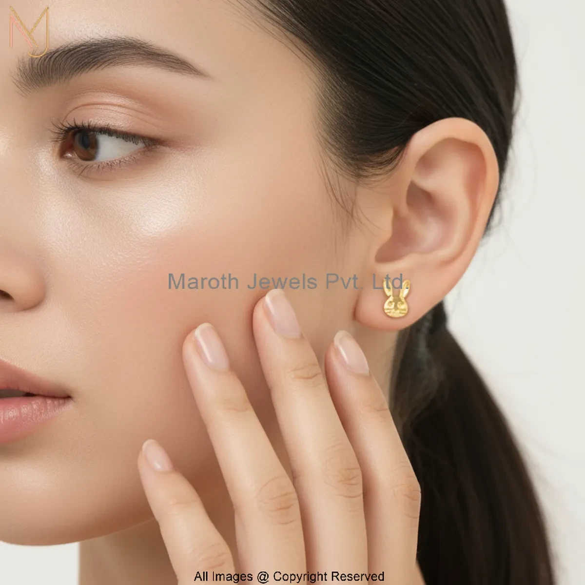 14K Rose Gold Bunny Stud Earring Manufacturer