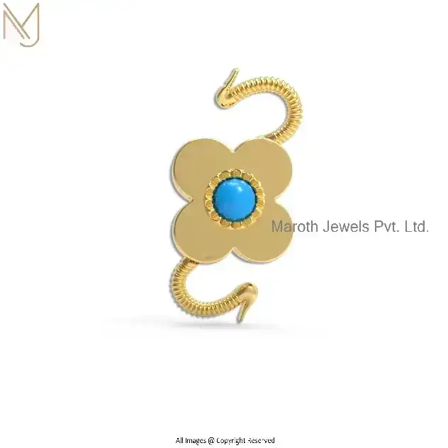 Wholesale 925 Silver Yellow Gold Plated Turquoise Gemstone Floral Padlock Pendant