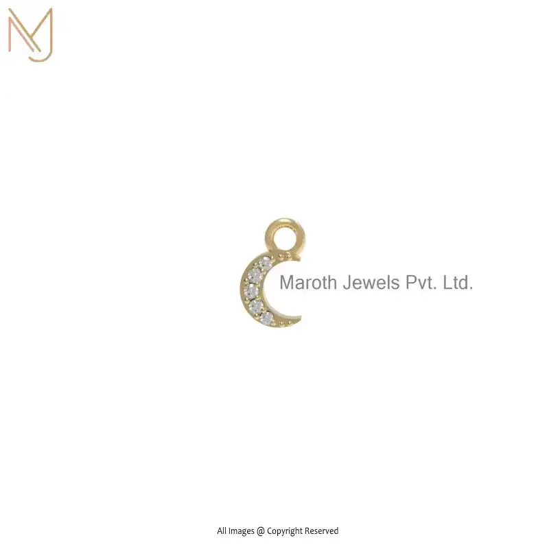 Private Lable 14K Yellow Gold Diamond Designer Half Moon Charm Pendant Jewelry