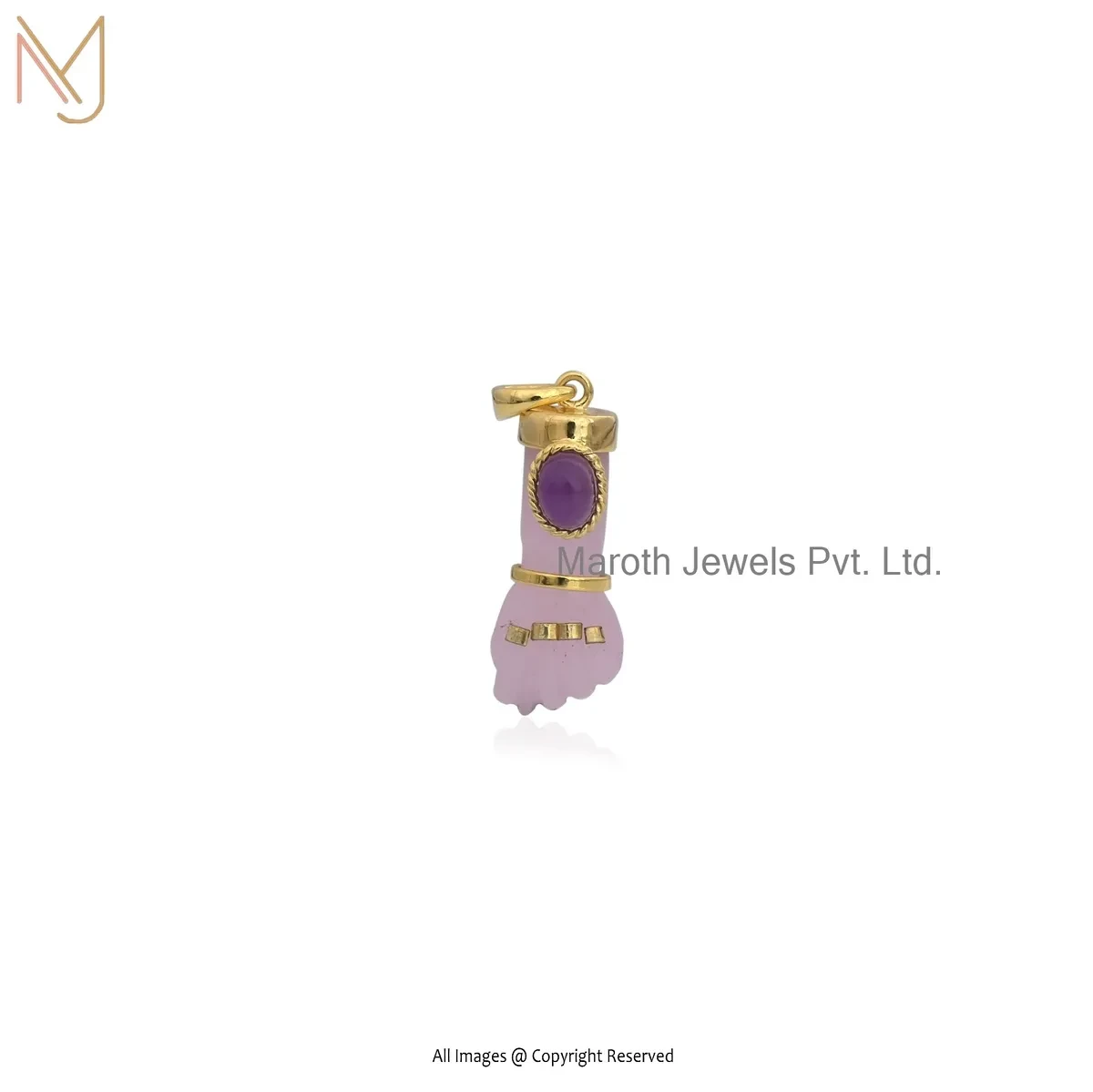 925 Silver Yellow Gold Plated Green Cubic Zircon & Lapiz Lazuli Gemstone Hand Charm Pendant USA