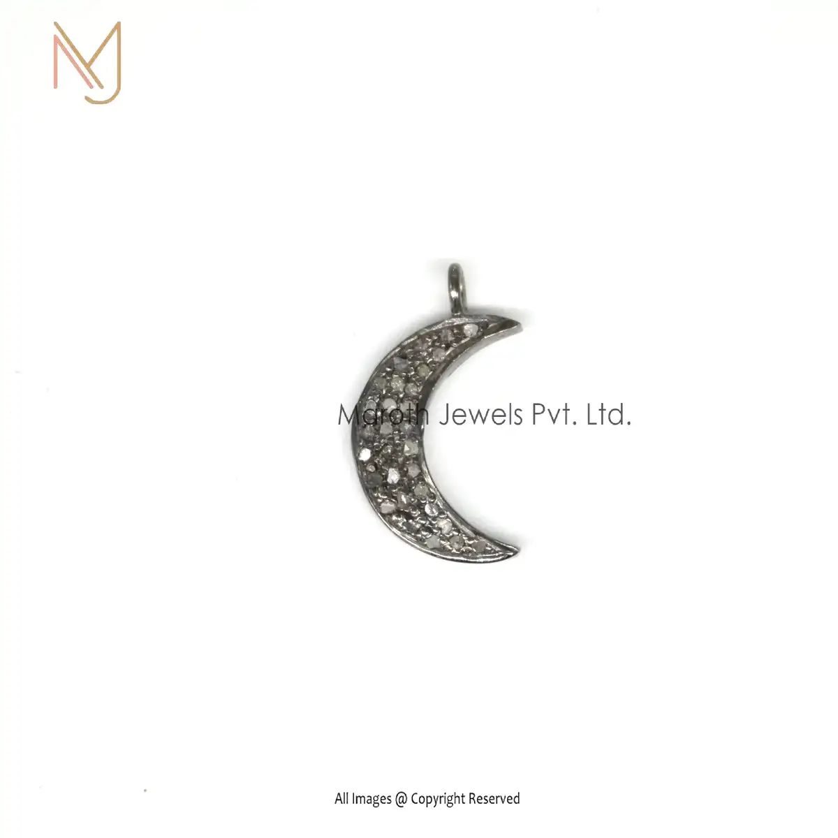 925 Silver Black Rhodium Plated Pave Diamond Half Moon Pendant Custom Jewelry