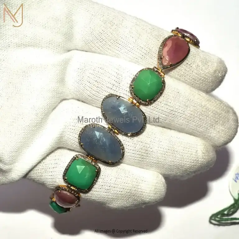 925 Silver Ruby Quartz Diamond Bracelet USA