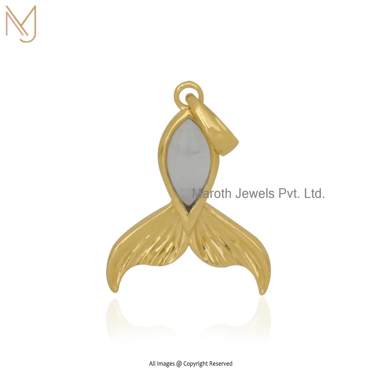 Private Lable 925 Silver Yellow Gold Plated Rainbow Moonstone Whale Tail Pendant
