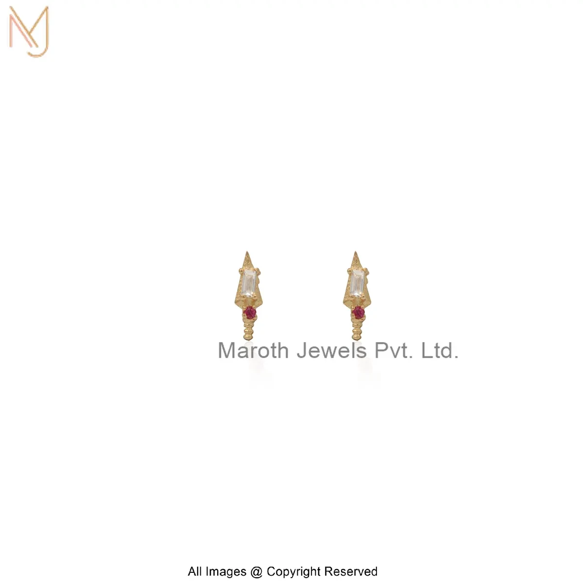 925 Silver Yellow Gold Plated Cubic Zircon Diamond Baguette Stud Earring Manufacturer