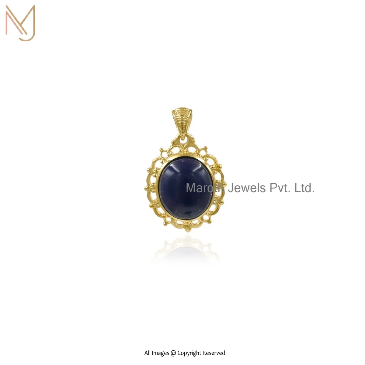 Wholesale 14K Yellow Gold Lapiz Lazuli Oval Gemstone Pendant