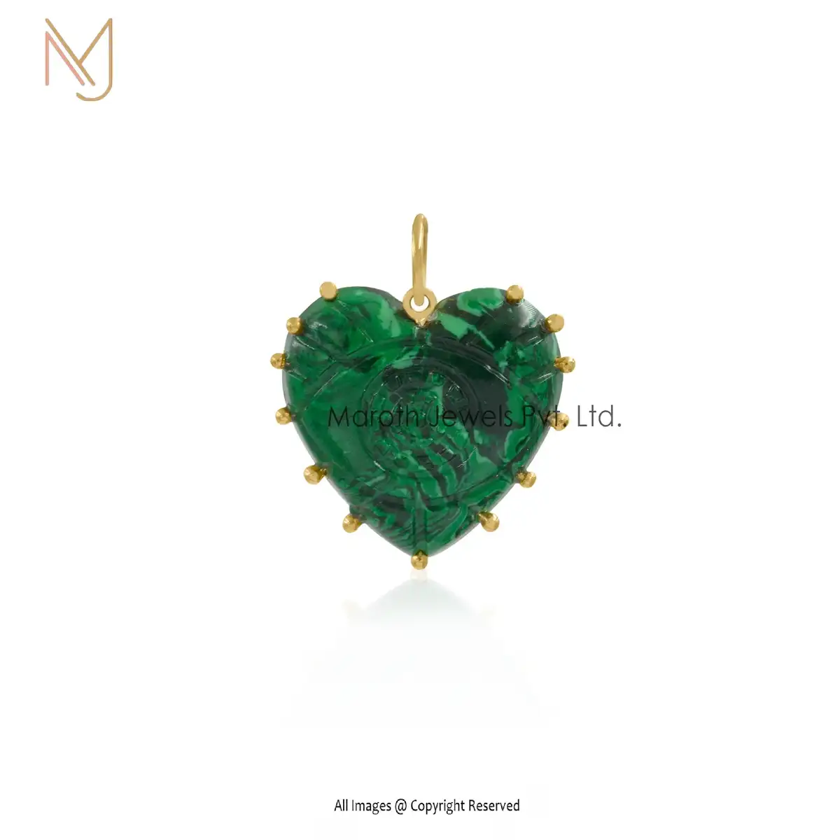 925 Silver Malachite Gemstone Heart Pendant Manufacturer