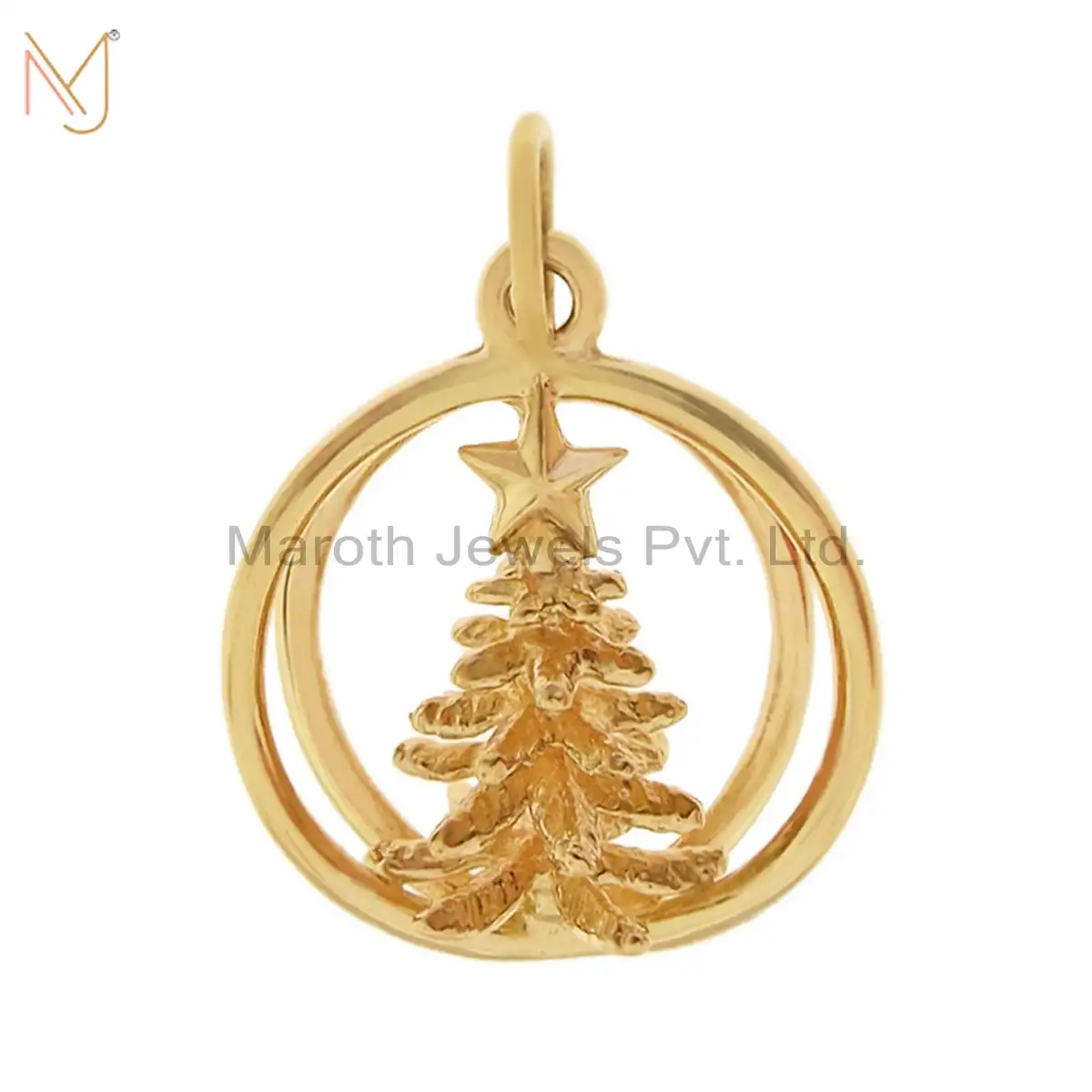 925 Silver Yellow Gold Plated Merry Christmas Tree Charms Pendant Jewelry Supplier