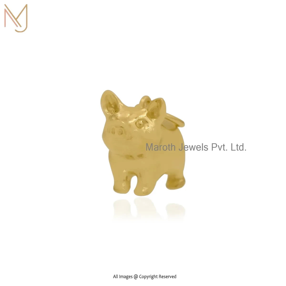 925 Silver Yellow Gold Plated Pig Charm Pendant Jewelry Supplier