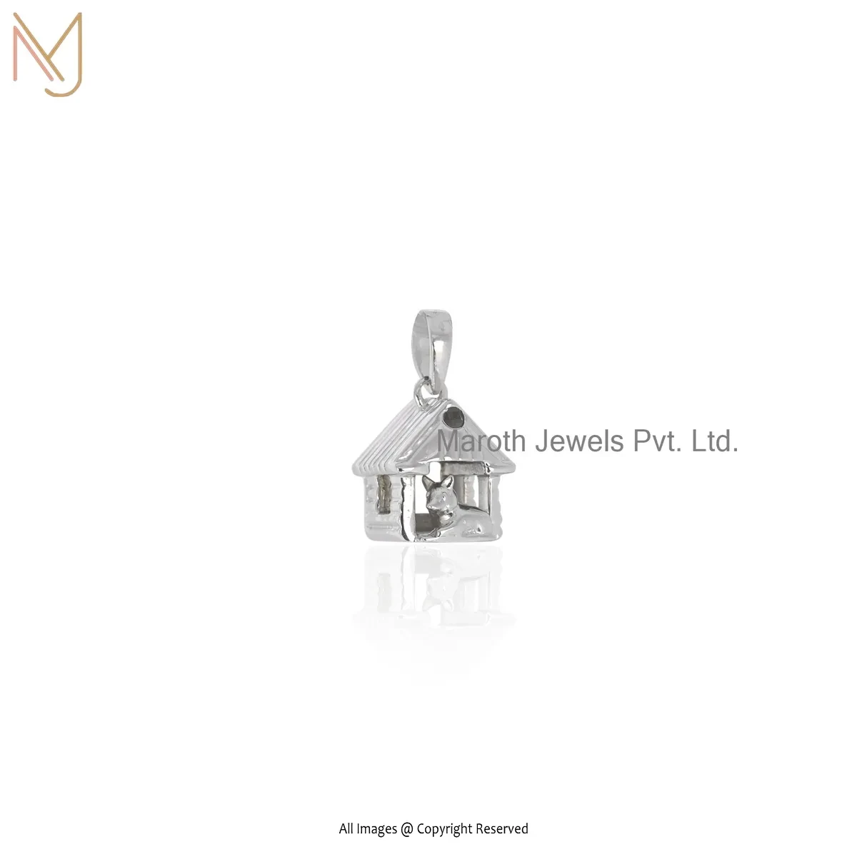 14K White Gold Dog House Charm Pendant Custom Jewelry