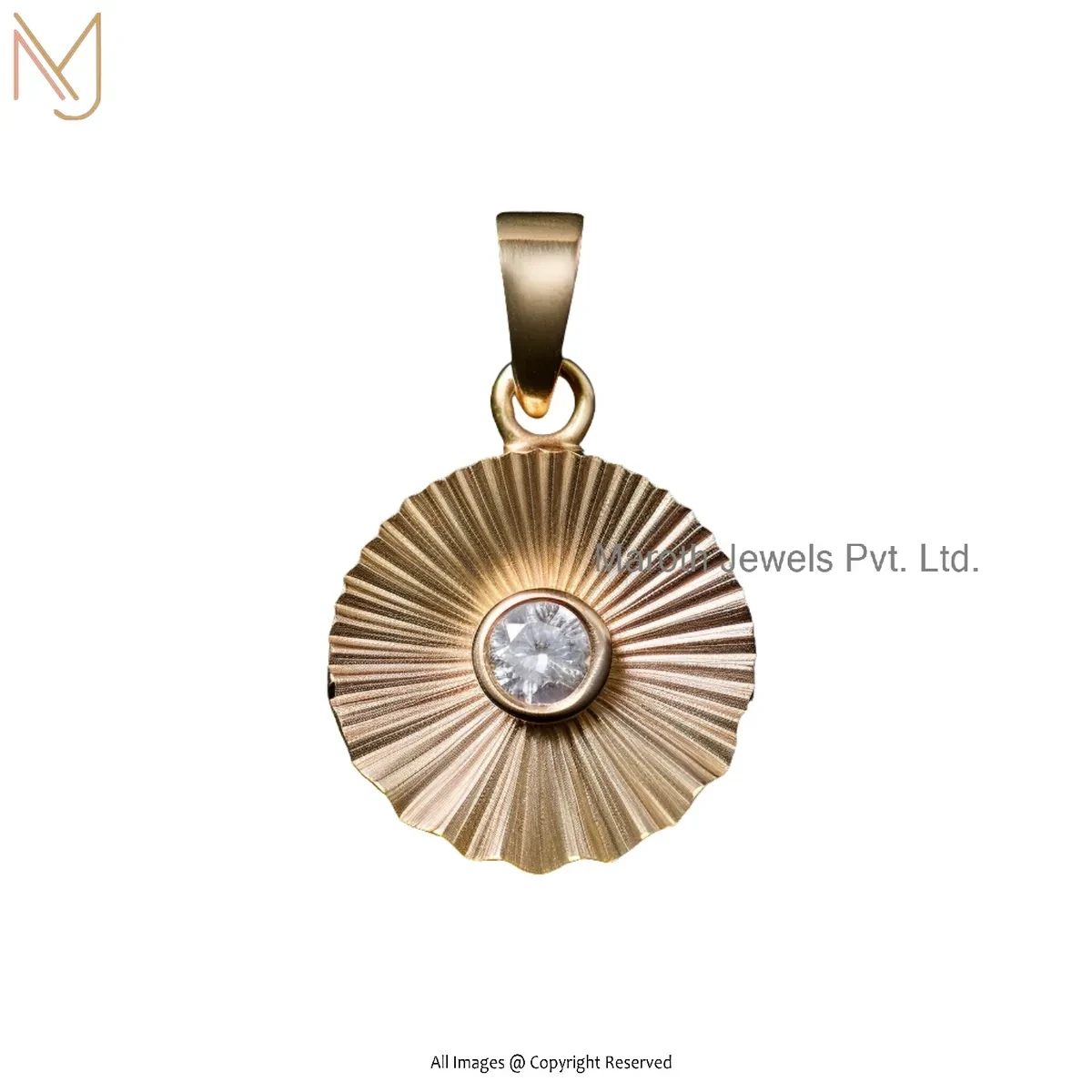 Wholesale 925 Silver Yellow Gold Plated Diamond Moissanite Fluted Sunray Pendant