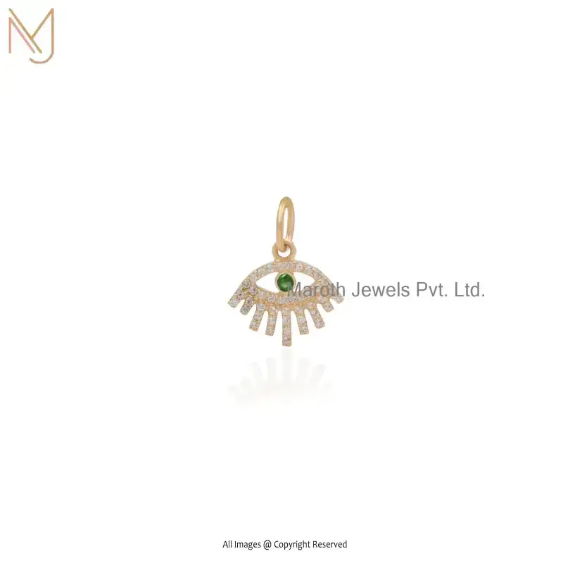 925 Silver Yellow Gold Plated White Topaz & Blue Sapphire Evil Eye Pendant Manufacturer